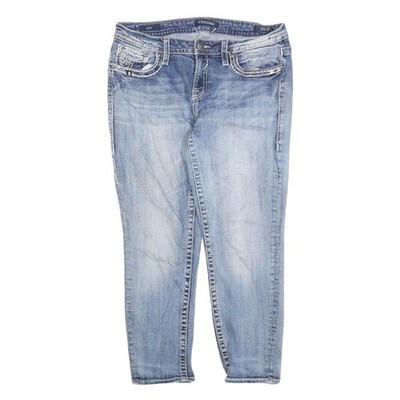 VIGOSS Damen Slim Hellblau Denim Baumwolle Blend Jeans W32 L25 Bestickt