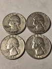 1950-1964 Silver Washington Quarters Lot of 4 90% Coins Circulated-$1.00 face!!