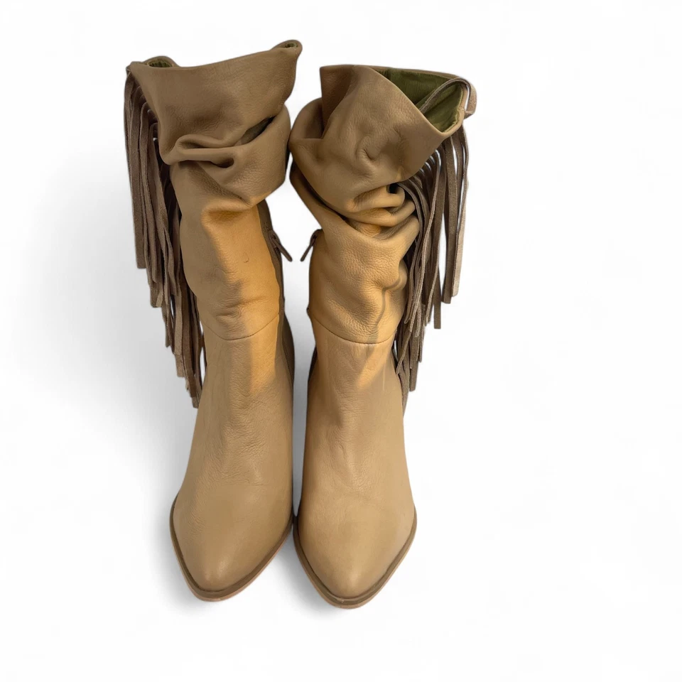 Botas de vaquero de cuero tostado con flecos para mujer talla 9 botas holgadas de media pantorrilla vaquera occidental Foto 4 de 4