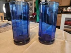 Set Of 2 Vintage Anchor Hocking Essex Cobalt Blue 10 Panel 16 oz Tall Tumblers