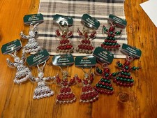 Lot Of 10 NOSTALGIC CHRISTMAS Beaded Angel Ornaments Green Red Silver Gold White