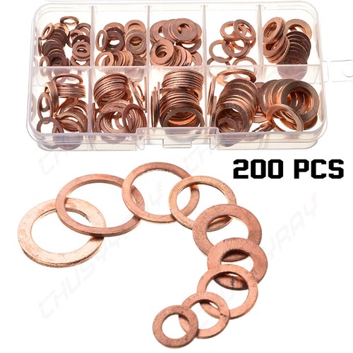 Car 200pcs M5-M14 Engine Oil Drain Plug Copper Crush Washer O-Ring Seal Gasket