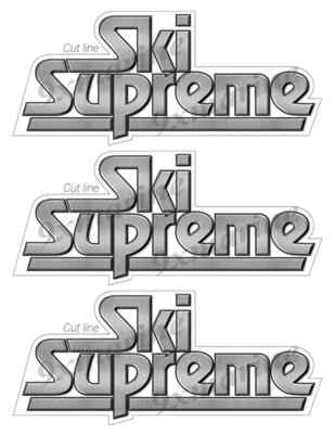SKI SUPREME Brushed Metal Vinyl Decal Boat Stickers 3 PC Set, 6.5'' x 3''