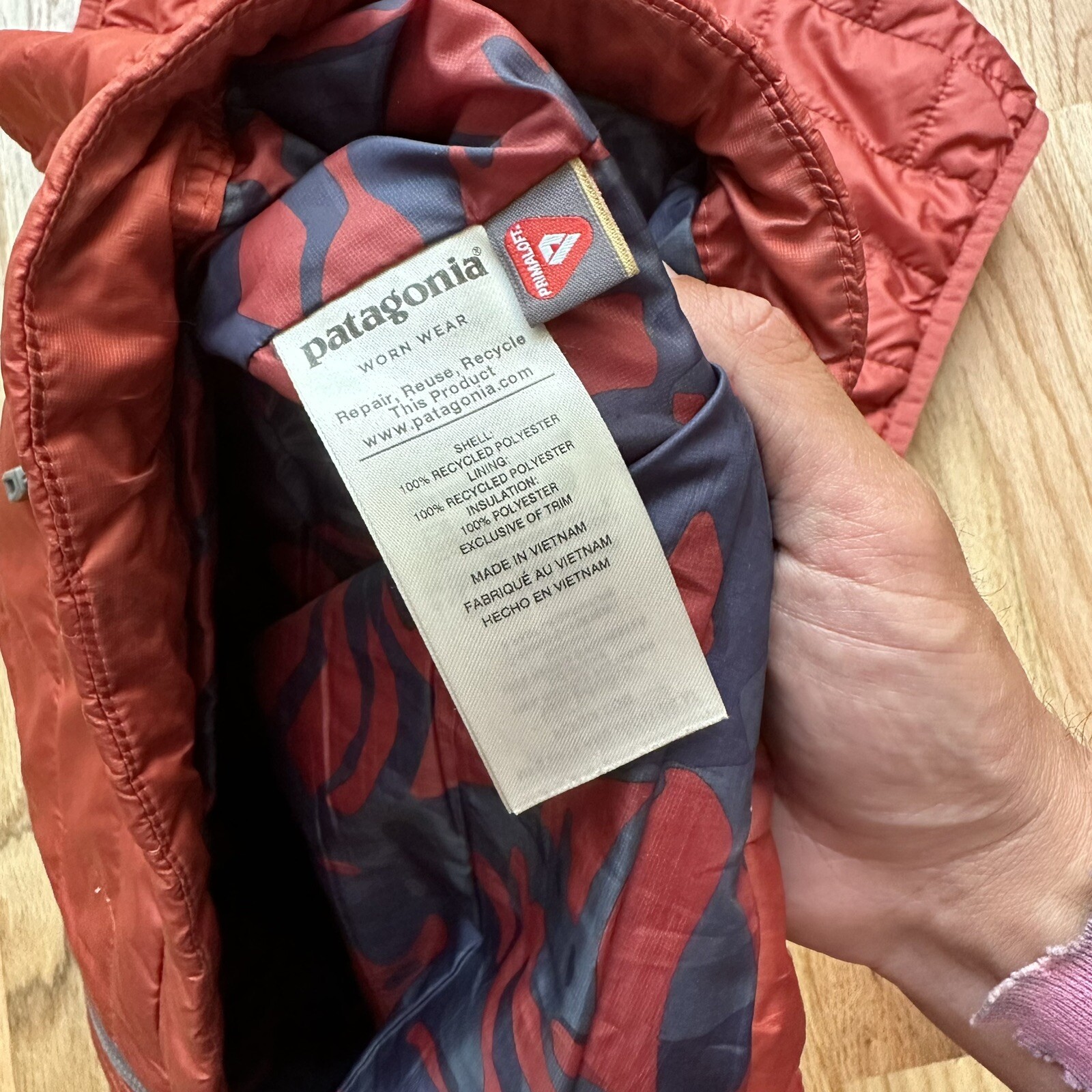 Men's Patagonia Nano Puff Orange Red Navy Blue Zip Up Puffer Vest Jacket Sz S