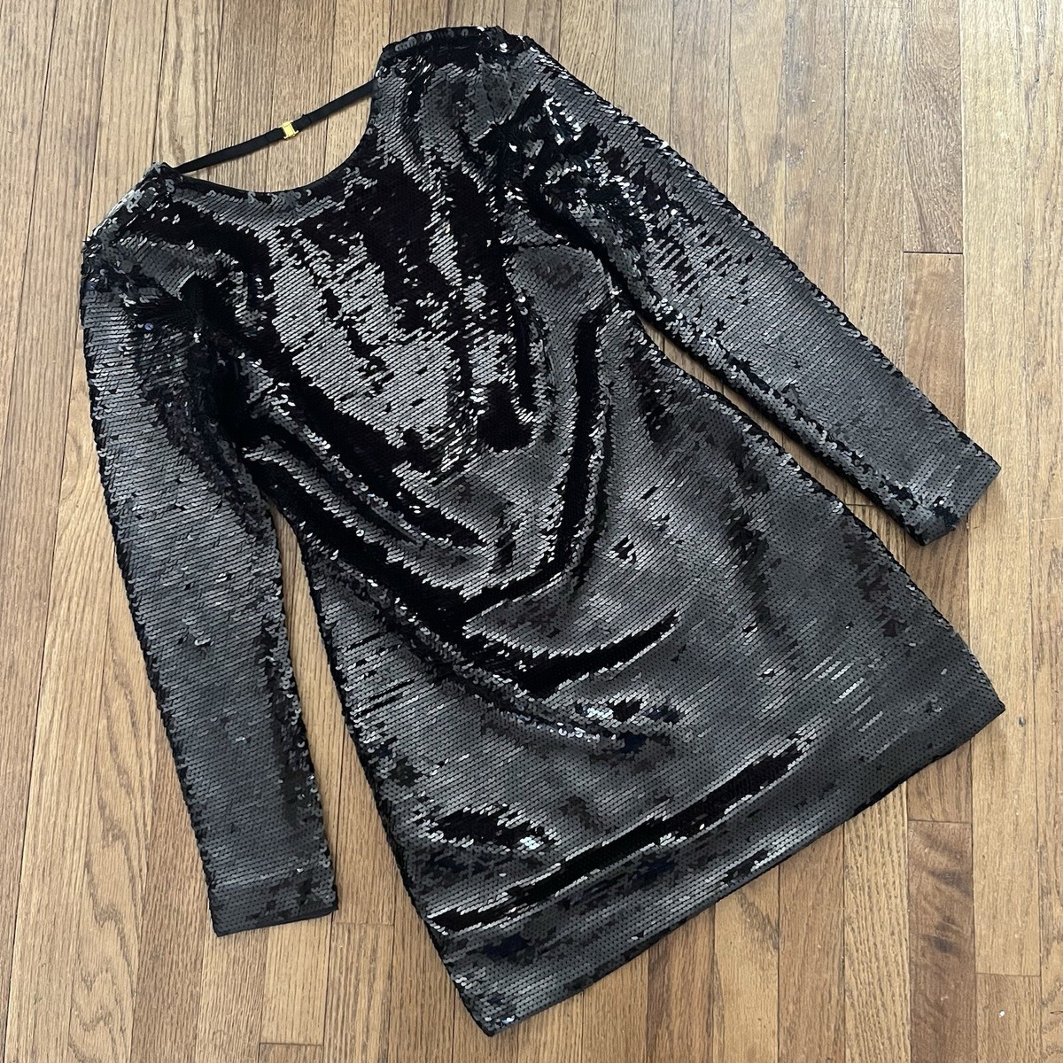 banana republic black satin dress Glitter Up Long Sleeve Mini Dress Black