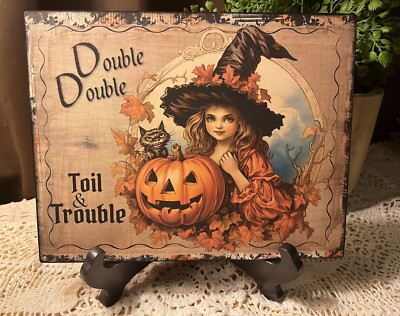 Double Toil Trouble, Vintage Little Witch, Halloween Handcrafted Sign / Plaque