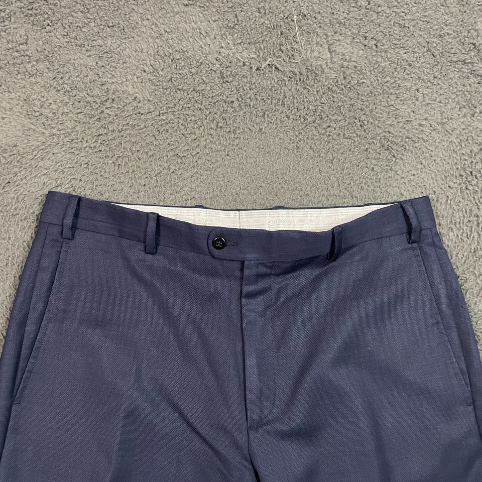 Zanella Pants Mens 36x29 Blue Todd Straight Fit Dress Slacks Wool