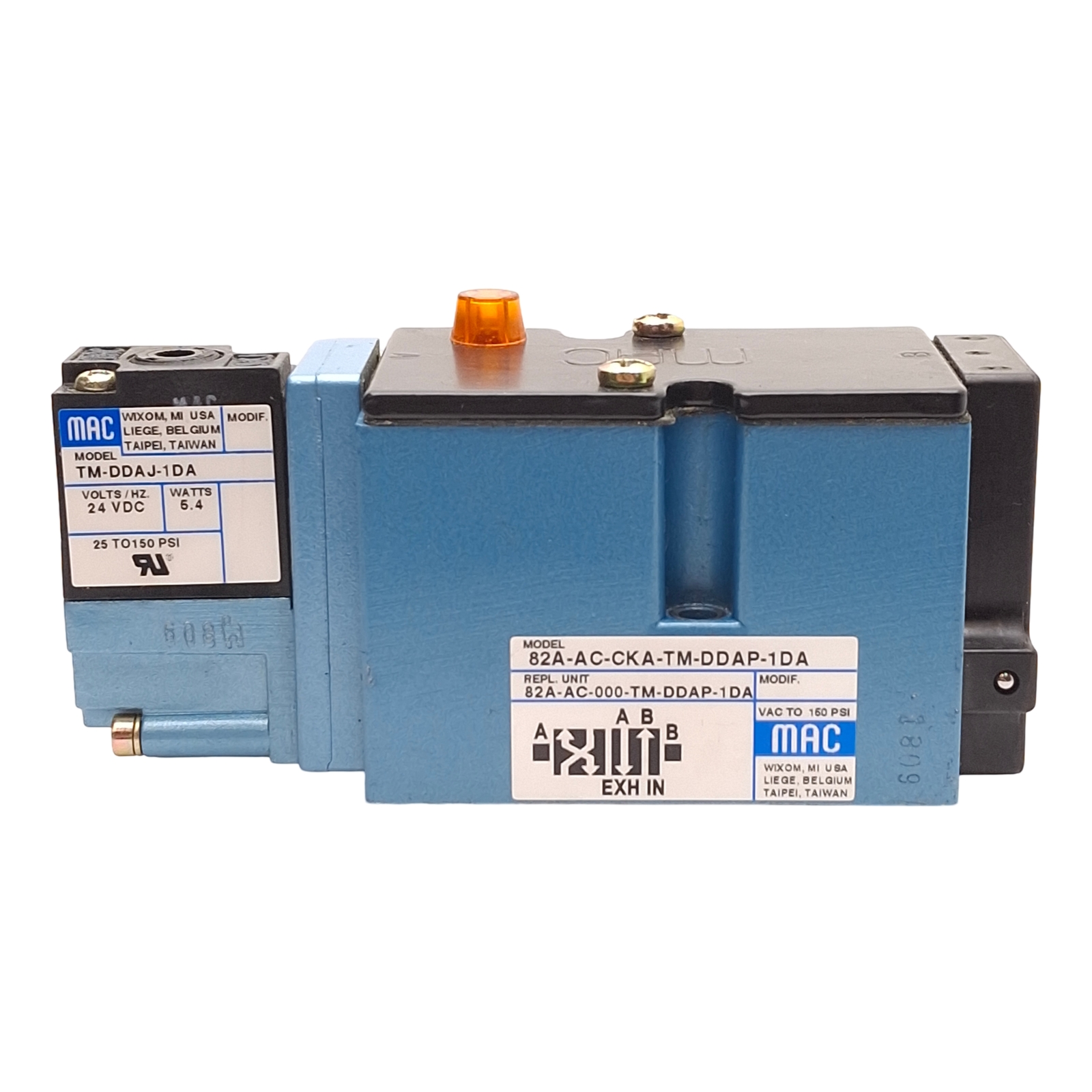 MAC 82A-AC-000-TM-DDAP-1DA Solenoid Valve, 4-Port 2-Way, 25-150PSI, 24VDC Coil