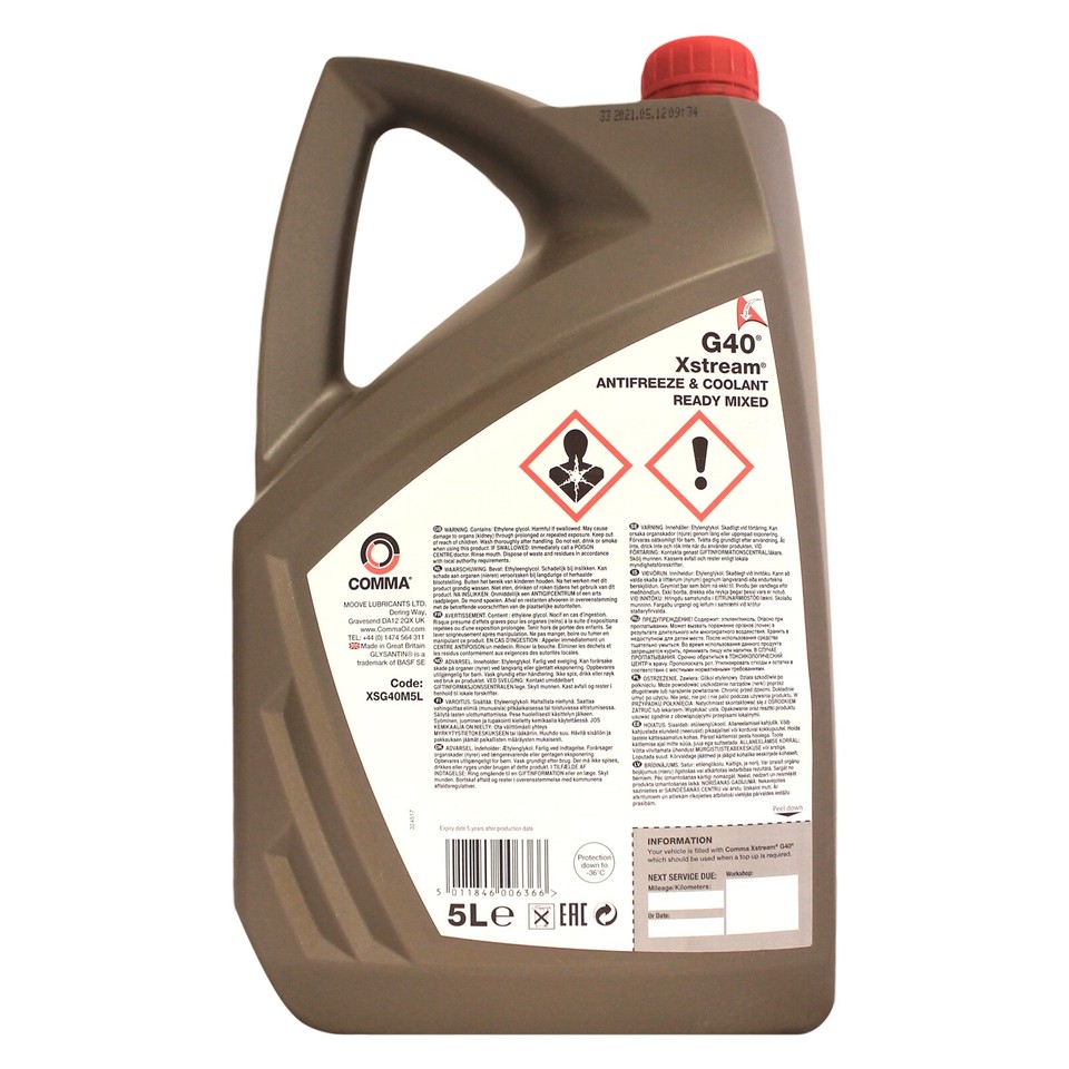 Comma Xstream G40 Car Antifreeze & Coolant Ready To Use 5 Litres 5L