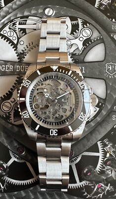 NH70 MOD カスタム 自動巻 腕時計】スケルトン シルバー ブラック NH70