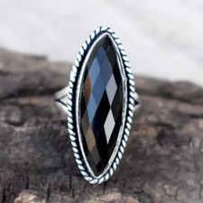 925 Sterling Silver Black Onyx Marquise Handmade 100 GENUINE Ring