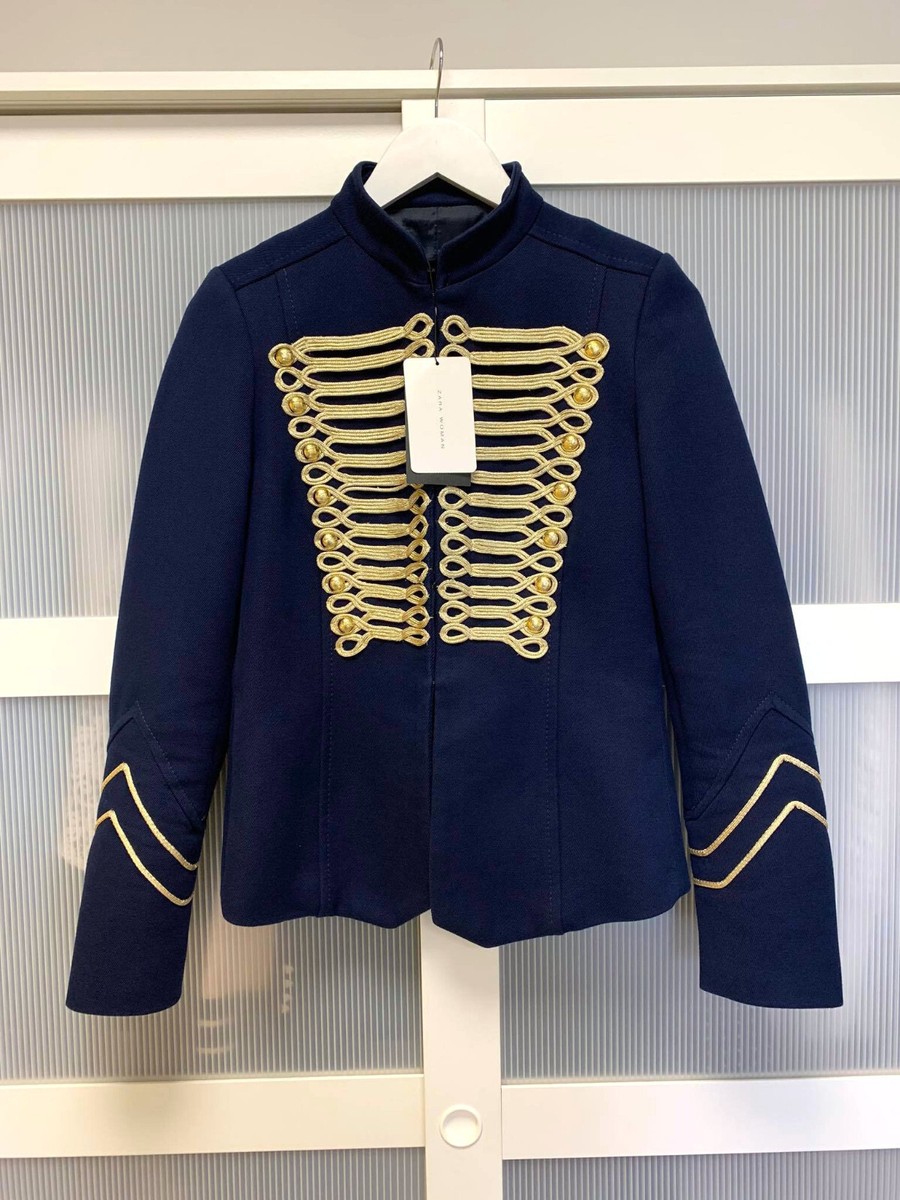 ★美品★ZARA ネイビー ミリタリージャケット ナポレオンジャケットEU36 A373 ZARA NAVY BLUE MILITARY BLAZER GOLD EMBROIDERY BUTTONS