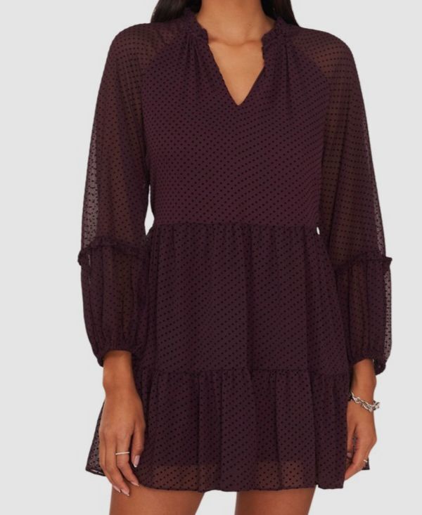 Msk Womens Chiffon Polka Dot Shift Dress, Currant