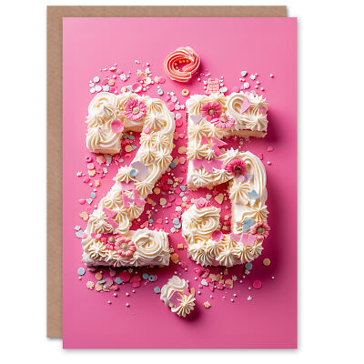 Geburtstagskarte ausgefallene Blumen Zahl Torte rosa 25 fünfundzwanzig Grußkarte