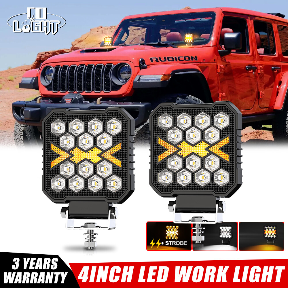2-Pack 4-Inch LED Amber Work Light Bars for Off-Road 4WD Spot Flood Pods