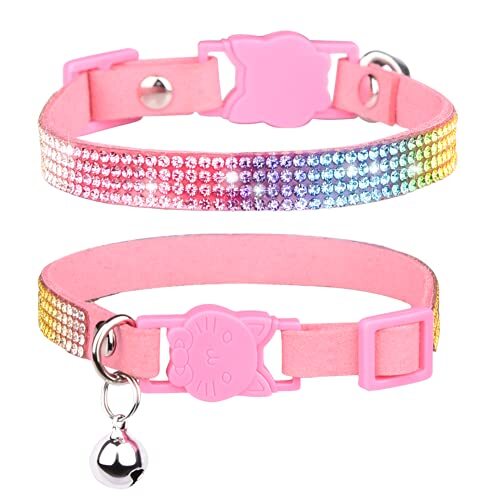 Cat Collar Breakaway Bling Diamond Rhinestone with Bell Adjustable for Pink - Picture 1 of 6