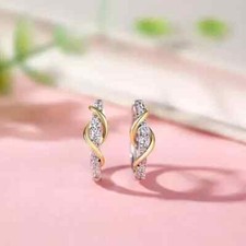 1Ct Round Cut Lab Created Diamond Huggie Hoop Earrings 14K Two-Tone Gold Plated