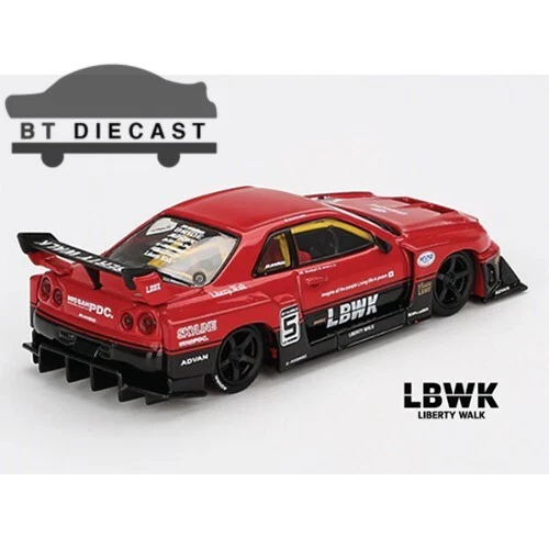 MINI GT LBWK LIBERTY WALK NISSAN LB-ER34 SUPER SILHOUETTE 1/64 RED BLACK MGT 843 - Picture 2 of 4