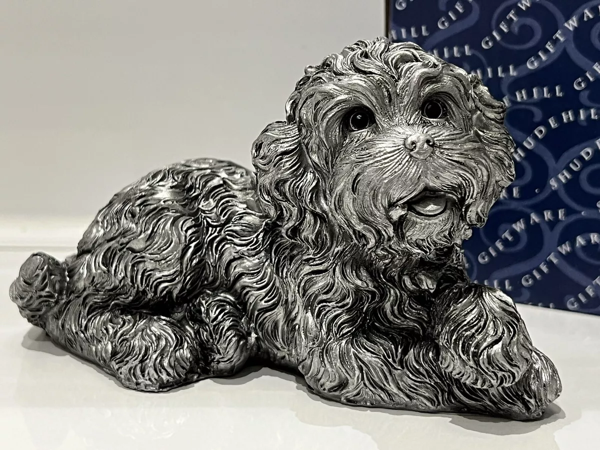 Large Cockapoo Dog Ornament Figure Silver Lying Gift
