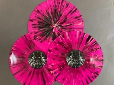 LOT OF 3 NEON MAGENTA W/ BLACK SPLAT COLORED 12" VINYL RECORDS CRAFTS DECORATION