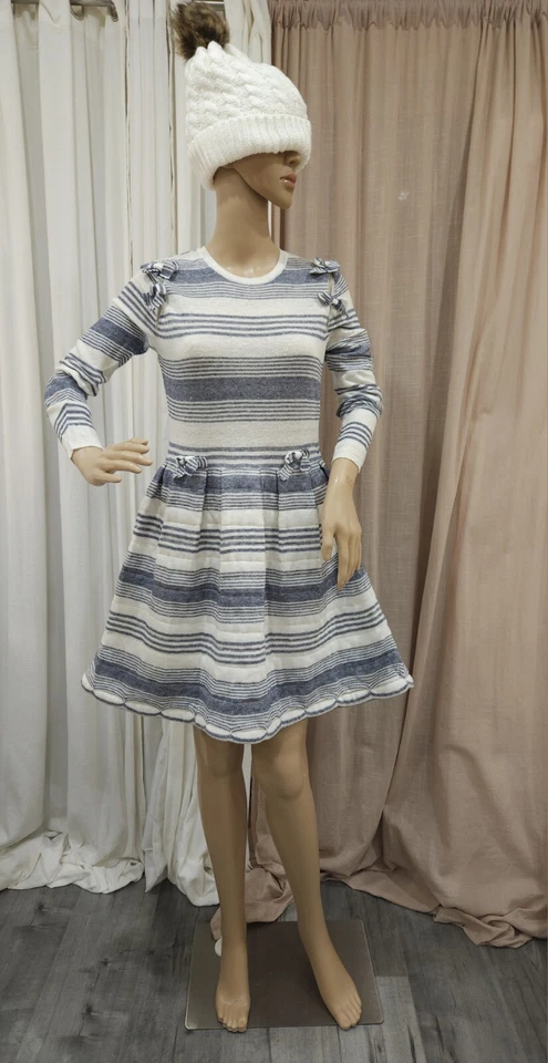 Red Valentino Garavani Bow Tie Stripe Pattern Open Back Retro Linen Dress - Image 2 of 4