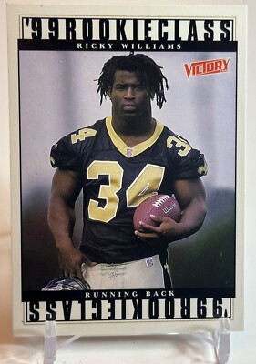 Ricky Williams Rookie Card 1999 Upper Deck Victory Ricky Williams Rookie Class RC Card #385 W/Top ...