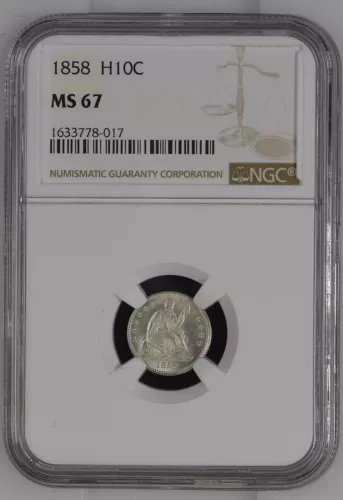1858 H10C Liberty Seated Half Dime - NGC Certified MS67 - Gorgeous, full luster.