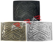 AAR Scottish Saltire  Lion Kilt Belt Buckle Chrome/ Antique/ Black Finish Band