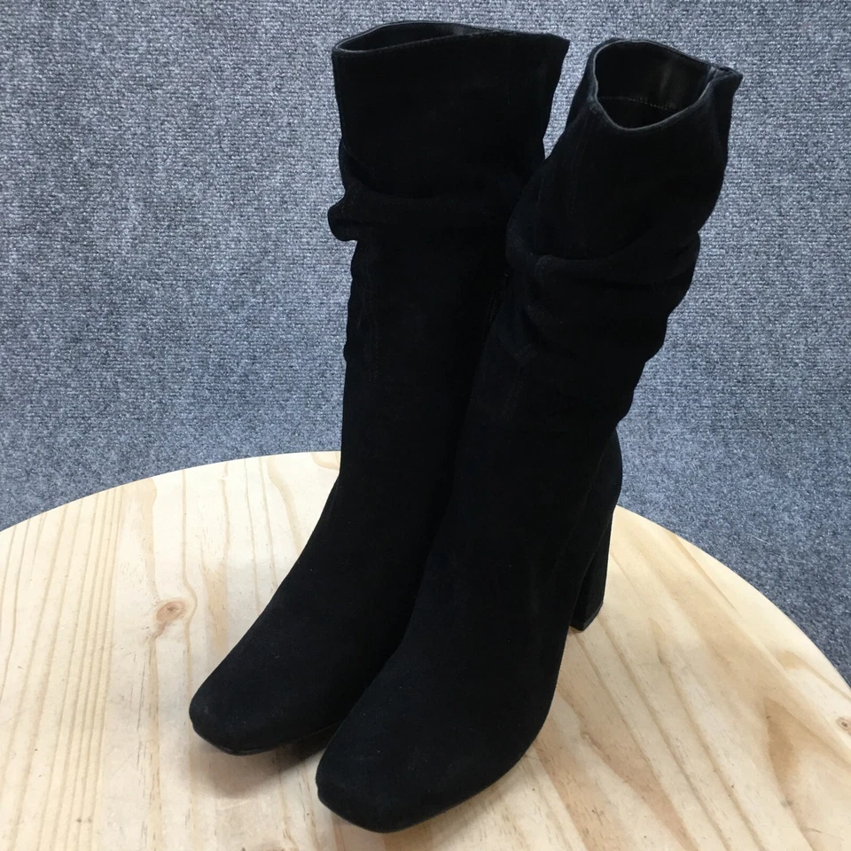 Steve Madden Boots Womens 8.5 Malaga Mid Calf Block Heels Square Toe Black Suede - Image 3 of 4