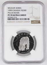 Canada 1990 $300 1 Oz Platinum Proof Coin NGC PF70 UC Wildlife - Polar Bears