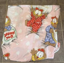 Vintage Pink Garfield Twin Bed Fitted Sheet Slumber Party Rare Fabric