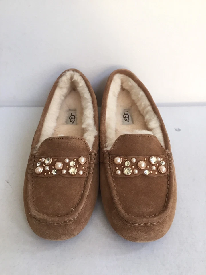 UGG ANSLEY BRILLANTE SWAROVSKI CRISTAL CASTAÑO MOCASÍN EE. UU. 12 / UE 43 / REINO UNIDO 10,5 Foto 4 de 4
