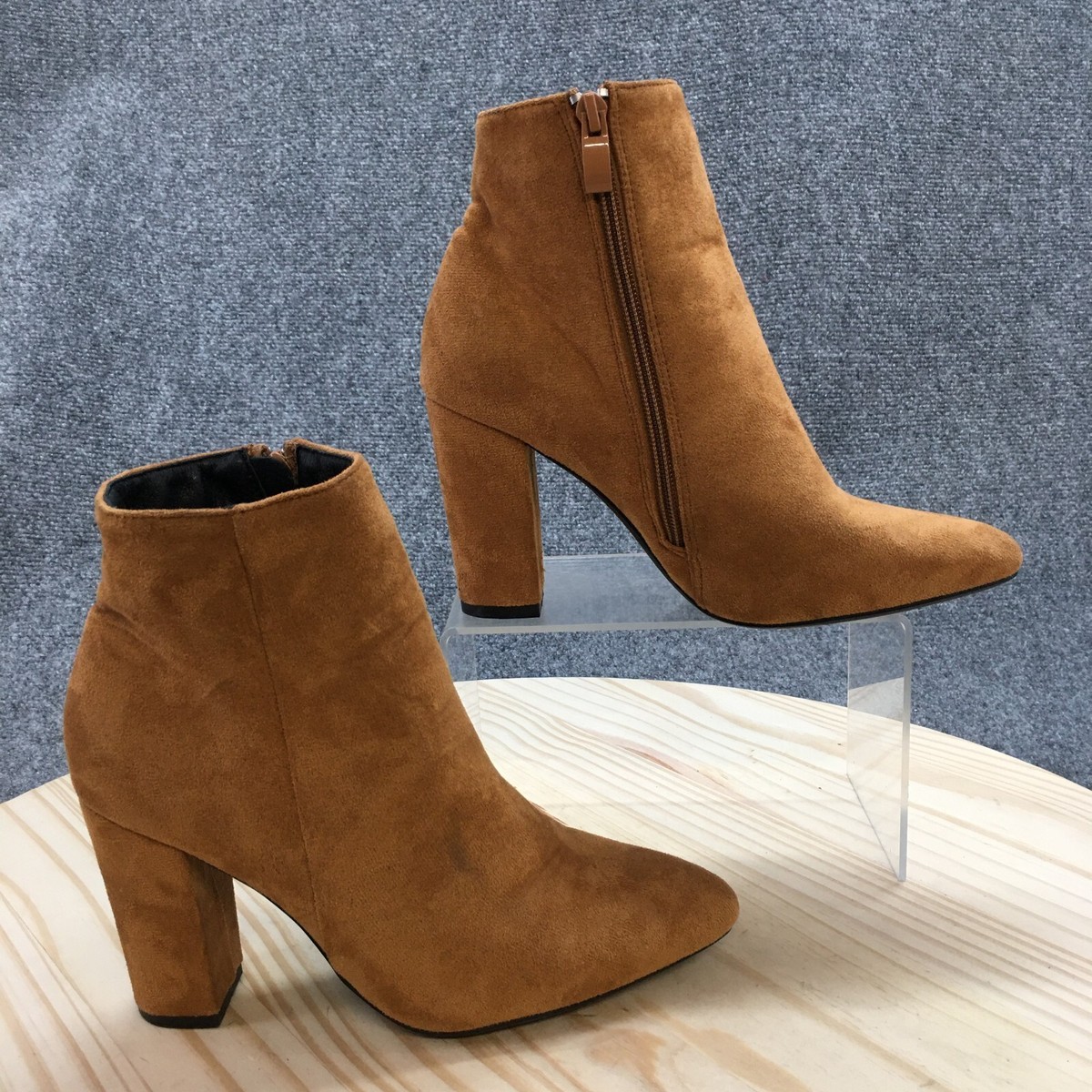 Casual Brown Boots Womens 37 Ankle Booties Block Heels Brown