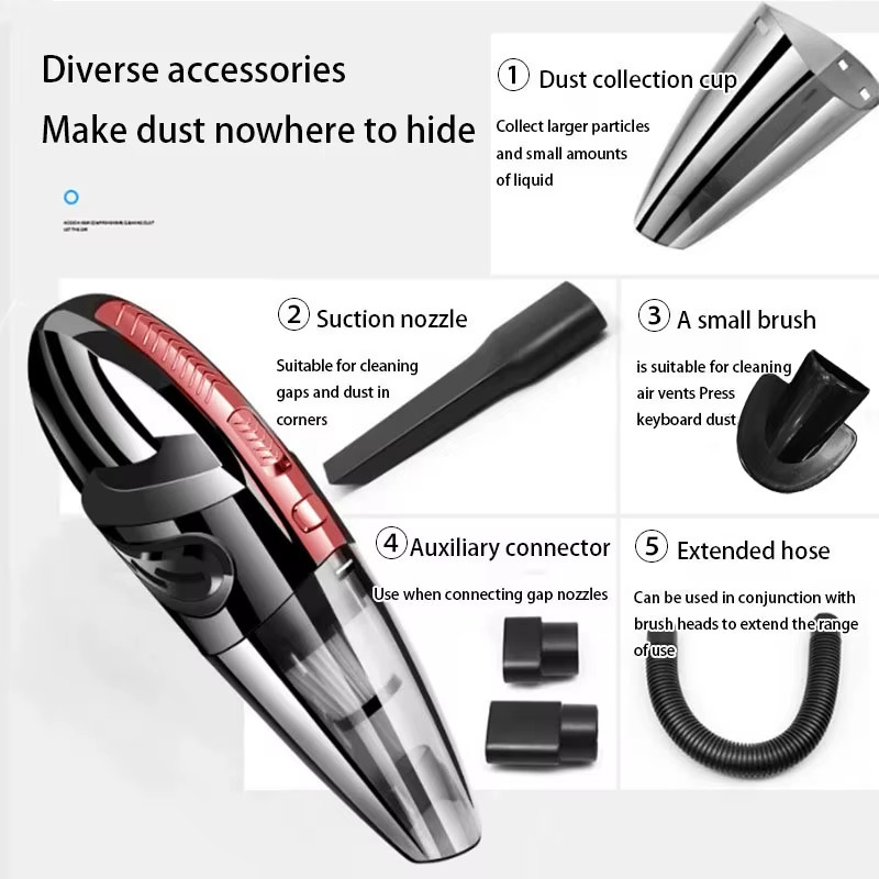 Aspirapolvere per Auto Wireless Portatile Ricaricabile Ad Alta Potenza Interno - Miniatura 5