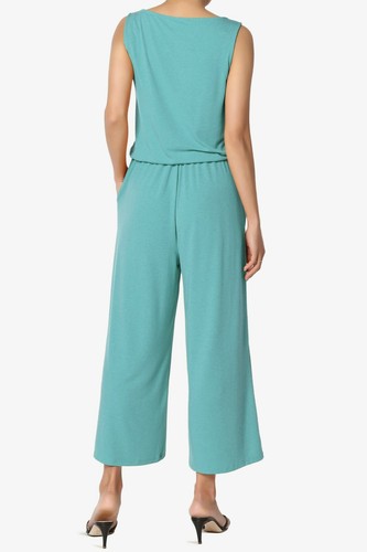 TheMogan S~3X Sleeveless Scoop Neck Pocket Crop Wide Leg Culotte Jumpsuit - Picture 39 of 107