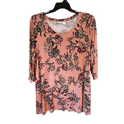Tabitha Webb Women s 3/4 Sleeve Rose Pink Scoop Neck Floral Pullover Top Sz 3X