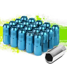 JDM ALUMINUM SKY BLUE M12X1.5 20MM OD CLOSE-END 50MM LUG NUTS 20PCS/SET+ADAPTER