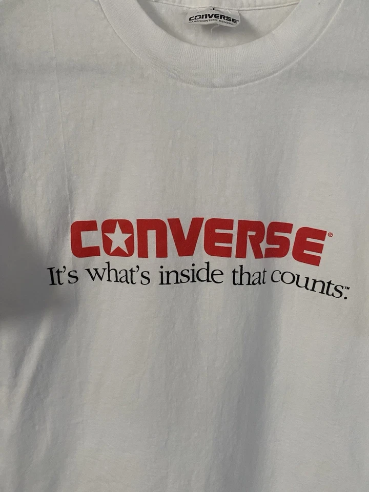 Camisa De Colección Converse Para Hombres L Blanca Deletreado Gráfico Logo Puntada Única EE. UU. Años 90 Foto 2 de 4