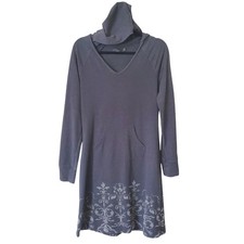 Prana Womens Charcoal Grey Hoodie Dress V-Neck Long Sleeve Filigree Hem Small