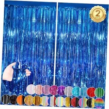 Fringe Curtain Party Streamers 3.3 x 8.3 Ft Foil Fringe Backdrop 2Pack Blue