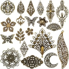120 Pieces Filigree Connectors Charms Pendants Decoration Tibetan Metal Filig...