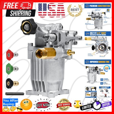 #ad 3 4quot; Shaft Horizontal Pressure Washer Pump 2600 3300 PSI @ 2.5 GPM Power W... $96.79
