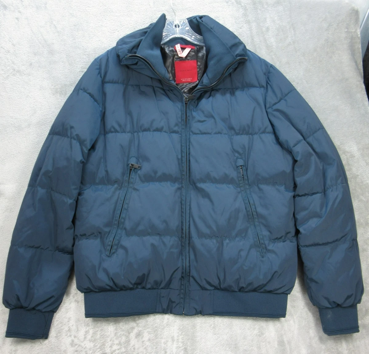 Zara Man Mens Size XL Jacket Full Zip Blue Lined w/ Packable Hood Polyester image 1