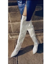 Silent D Clarisea White Over Knee Kitten Heel Boots Brand New from Anthropology 