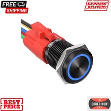 APIELE 16mm Latching Push Button Switch 12V DC On Off Black Shell with LED An...