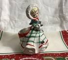 Vintage Christmas 1950’s Lefton Lady Figurine W/ Muff Plaid Gown Planter 166