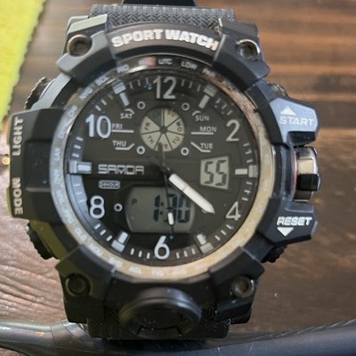 SANDA Mens Sport Analog/Digital Quartz Watch Black Resin Strap Day/Date 50M