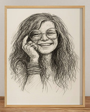 JANIS JOPLIN DRAWING PRINT PORTRAIT SKETCH 8" x 10" JANIS JOPLiN WALL ART
