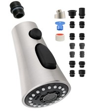 Universal Kitchen Faucet Head, 3 Modes, 15 Adapters Kit, Brushed Nickel