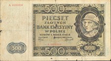 Polen Banknote 500 Zloty P98s 1940 zirkuliert - gebraucht